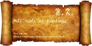 Mátyási Kaplony névjegykártya